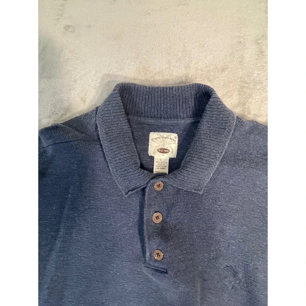 Original Island Sport Mens Blue Cotton‎ Long Sleeve quarter button Marlin